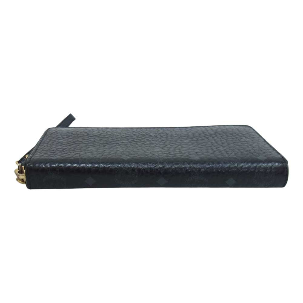 MCM エム・シー・エム ロゴ レザー ラウンドファスナー ロングウォレット 長財布 ブラック系【中古】