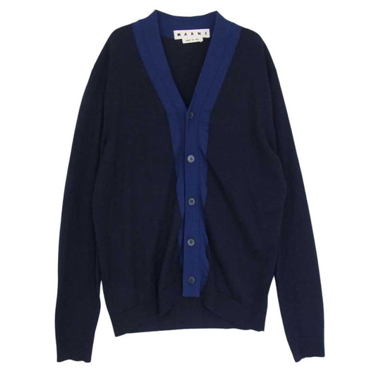 MARNI マルニ M05HA0087 コントラストライン バイカラー Vネック ウール カーディガン ネイビー系 48【中古】