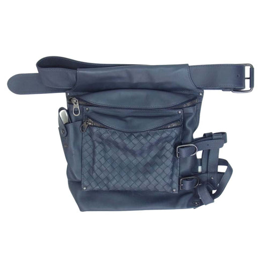 BOTTEGAVENETA ボッテガヴェネタ v イントレチャート ベルト ウエスト ポーチ ショルダー ボディ バッグ ネイビー系【中古】