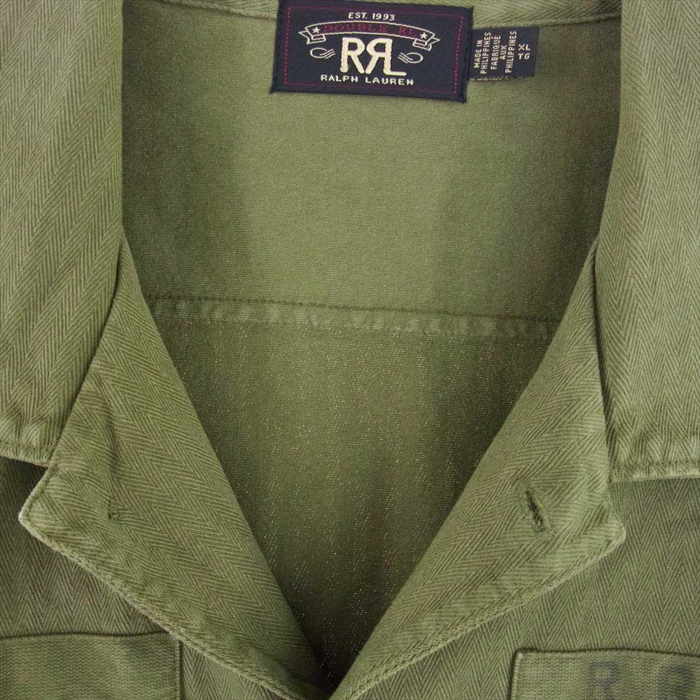 RRL ダブルアールエル 国内正規品 782857069001 ショートスリーブ ヘリンボーン 半袖 ミリタリー シャツ カーキ系 XL【中古】