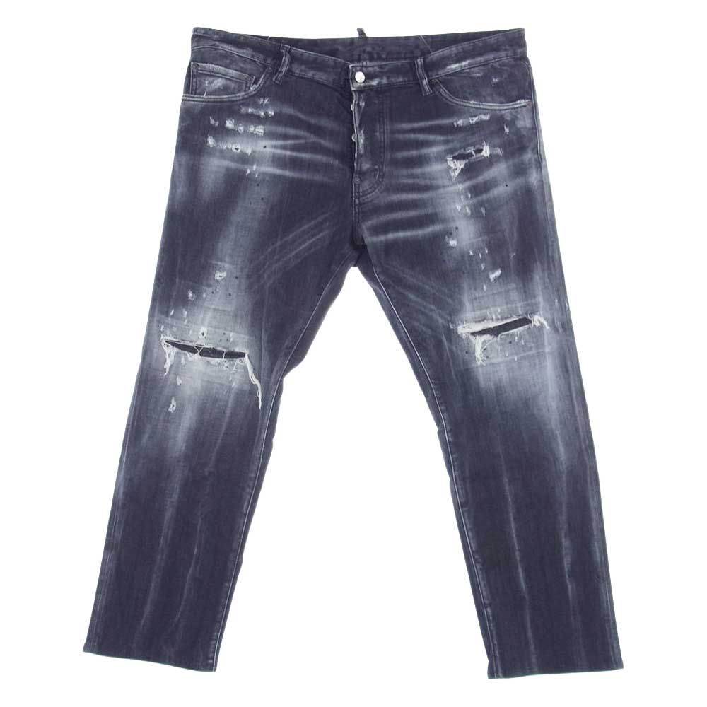 DSQUARED2 ディースクエアード S74LB1036S30503 ストレート レッグ ディストレスト ジーンズ ブラック ストレッチ  グレー系 56【中古】
