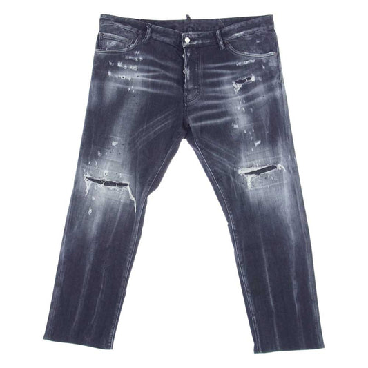 DSQUARED2 ディースクエアード S74LB1036S30503 ストレート レッグ ディストレスト ジーンズ ブラック ストレッチ  グレー系 56【中古】