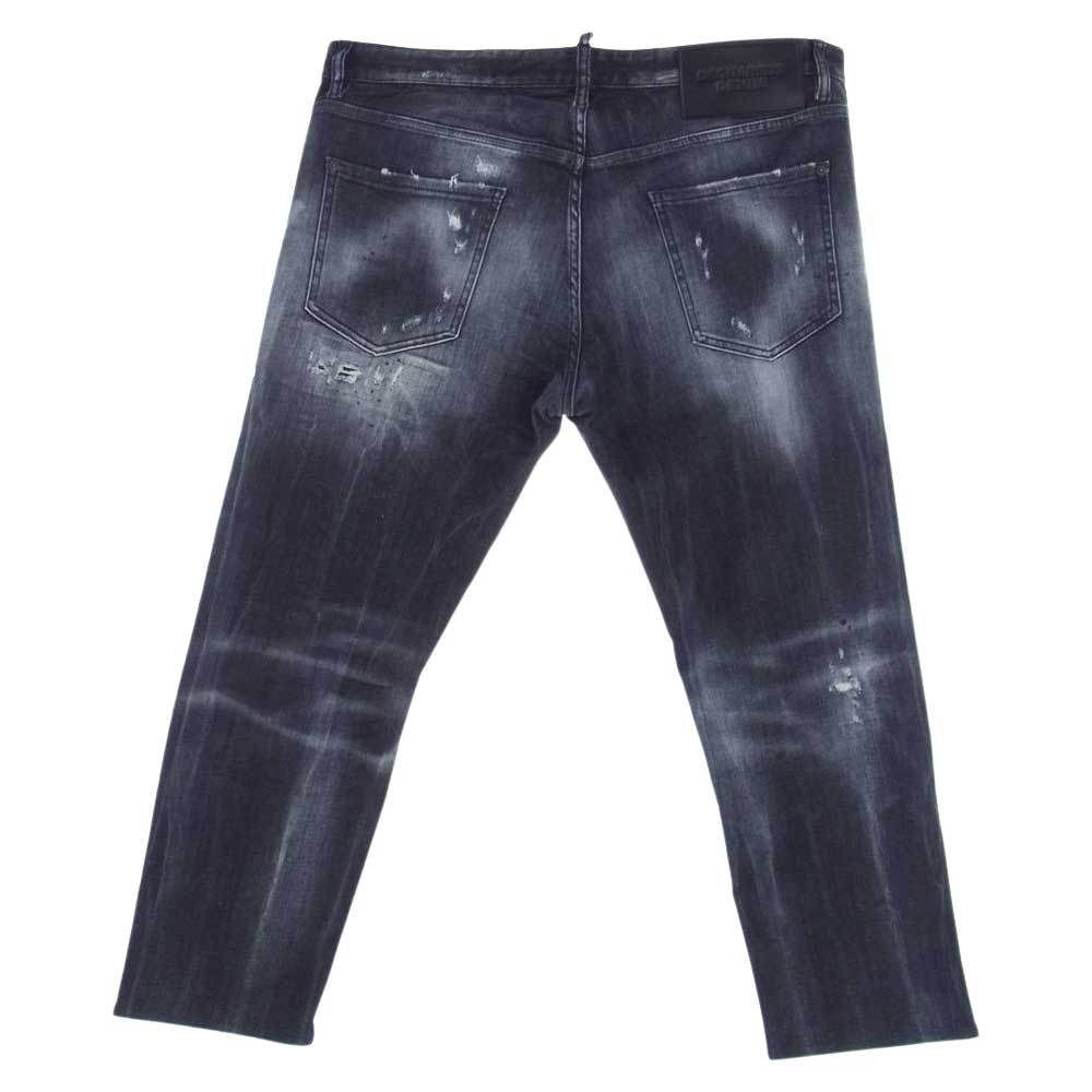 DSQUARED2 ディースクエアード S74LB1036S30503 ストレート レッグ ディストレスト ジーンズ ブラック ストレッチ  グレー系 56【中古】
