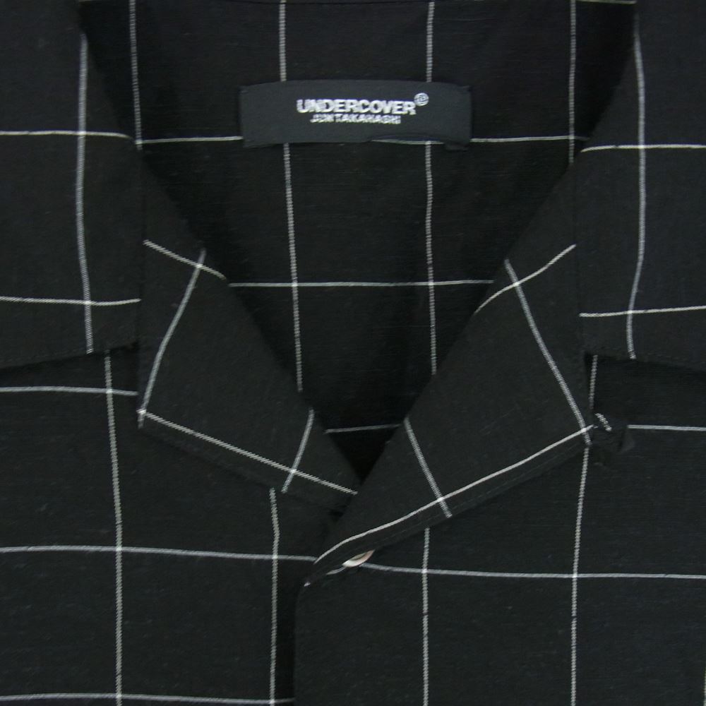 UNDERCOVER アンダーカバー 23SS UC1C4402-2 チェック SIDE ZIP 開襟 半袖シャツ シルク アセテート混 オープンカラー レーヨン シャツ ブラック系 4【中古】