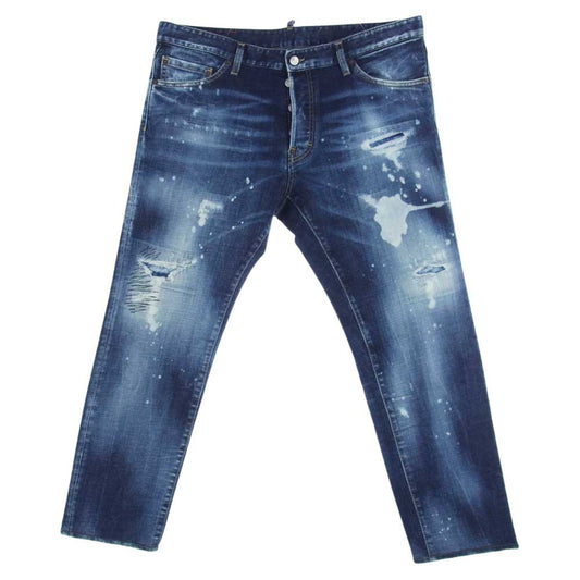 DSQUARED2 ディースクエアード S71LB1013S30664 ディストレスト スリムカット ジーンズ ストレッチ インディゴブルー系 ホワイト系 56【中古】