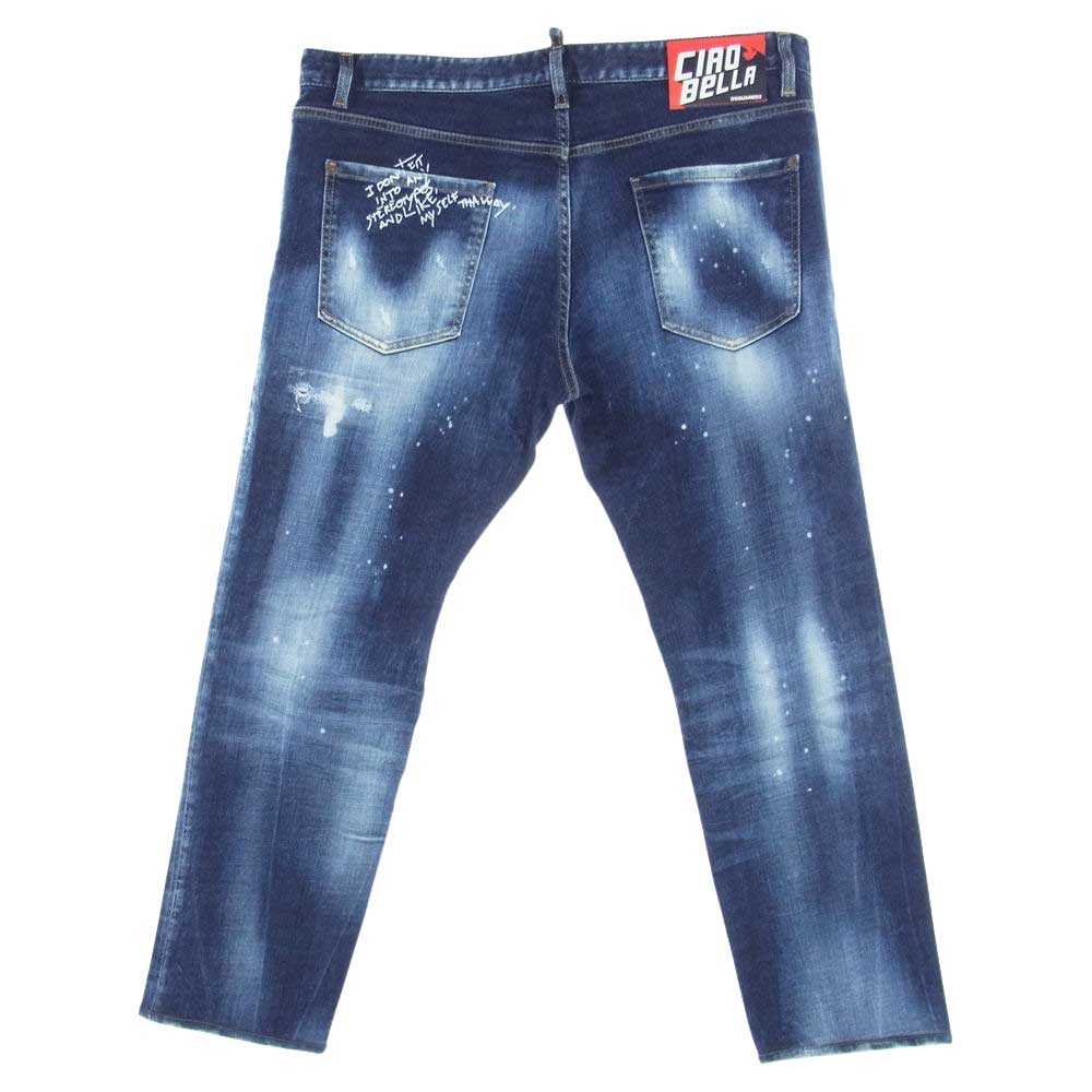 DSQUARED2 ディースクエアード S71LB1013S30664 ディストレスト スリムカット ジーンズ ストレッチ インディゴブルー系 ホワイト系 56【中古】
