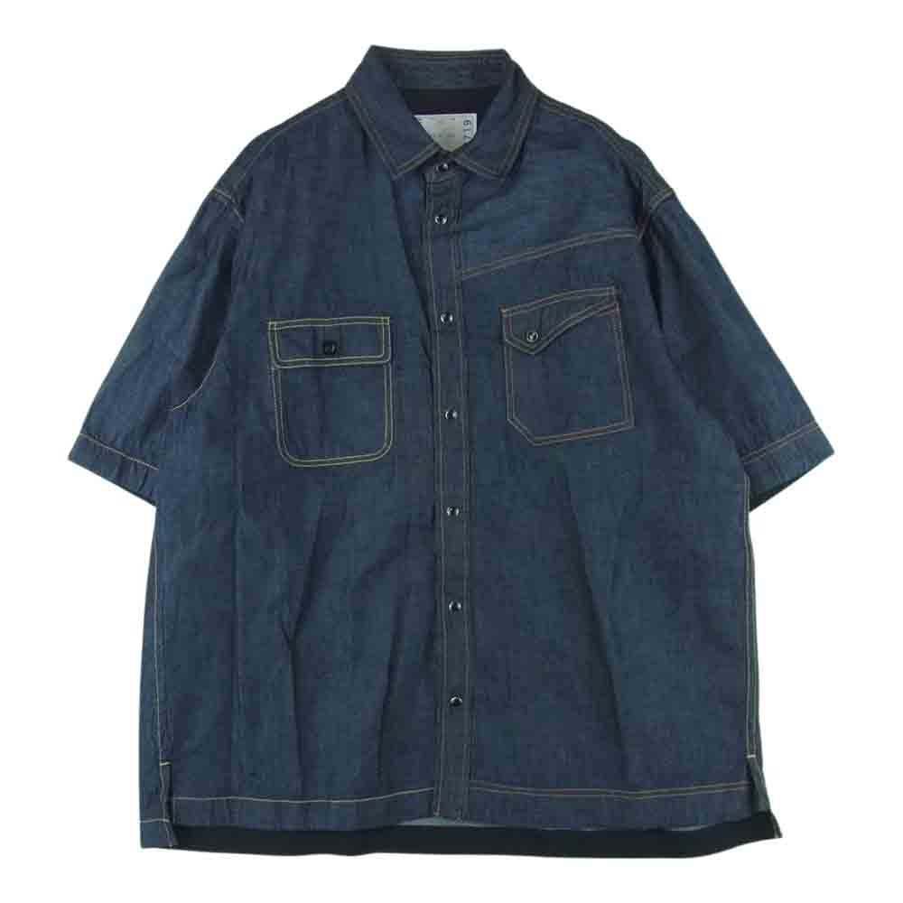 Sacai サカイ 22SS 22-02719M コットン デニム 半袖 シャツ 日本製 インディゴブルー系 4【美品】【中古】