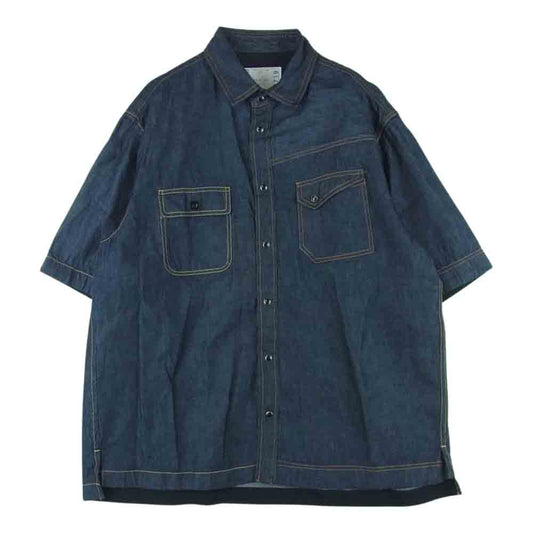 Sacai サカイ 22SS 22-02719M コットン デニム 半袖 シャツ 日本製 インディゴブルー系 4【美品】【中古】