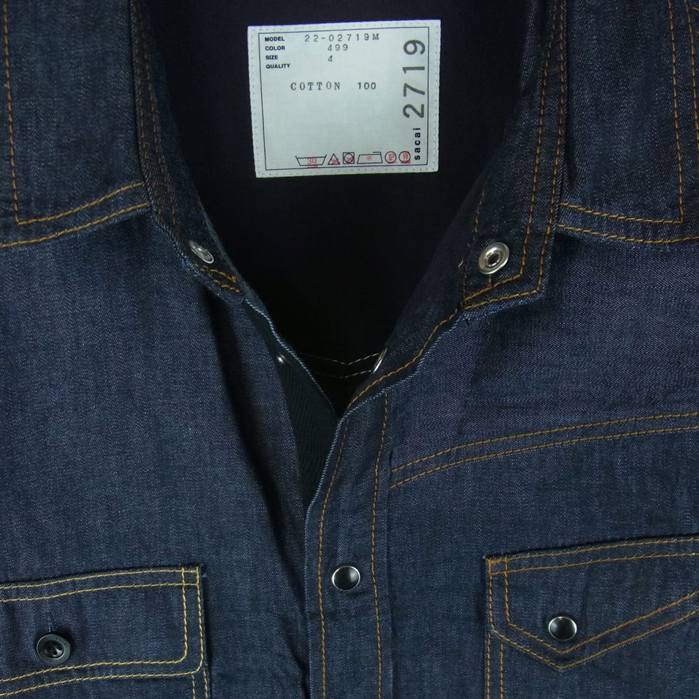 Sacai サカイ 22SS 22-02719M コットン デニム 半袖 シャツ 日本製 インディゴブルー系 4【美品】【中古】