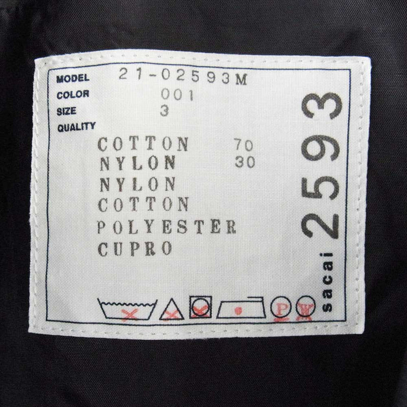 Sacai サカイ 21AW 21-02593M Cotton Oxford Blouson コットン オックスフォード ブルゾン ブラック系 3【中古】