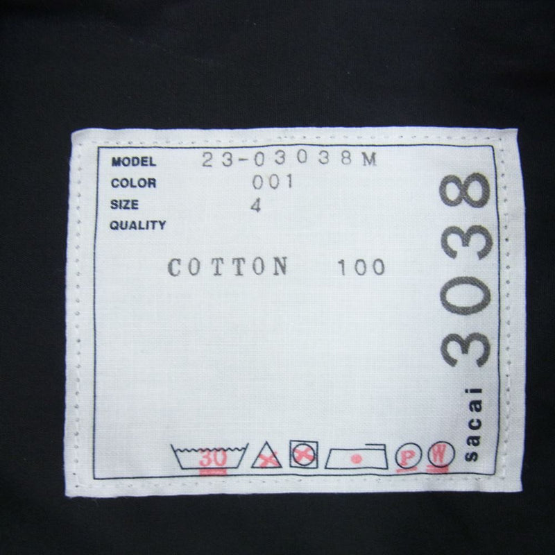 Sacai サカイ 23SS 23-03038 Thomas Mason トーマス メイソン Cotton Poplin L/S Shirt コットン シャツ ブラック系 4【中古】