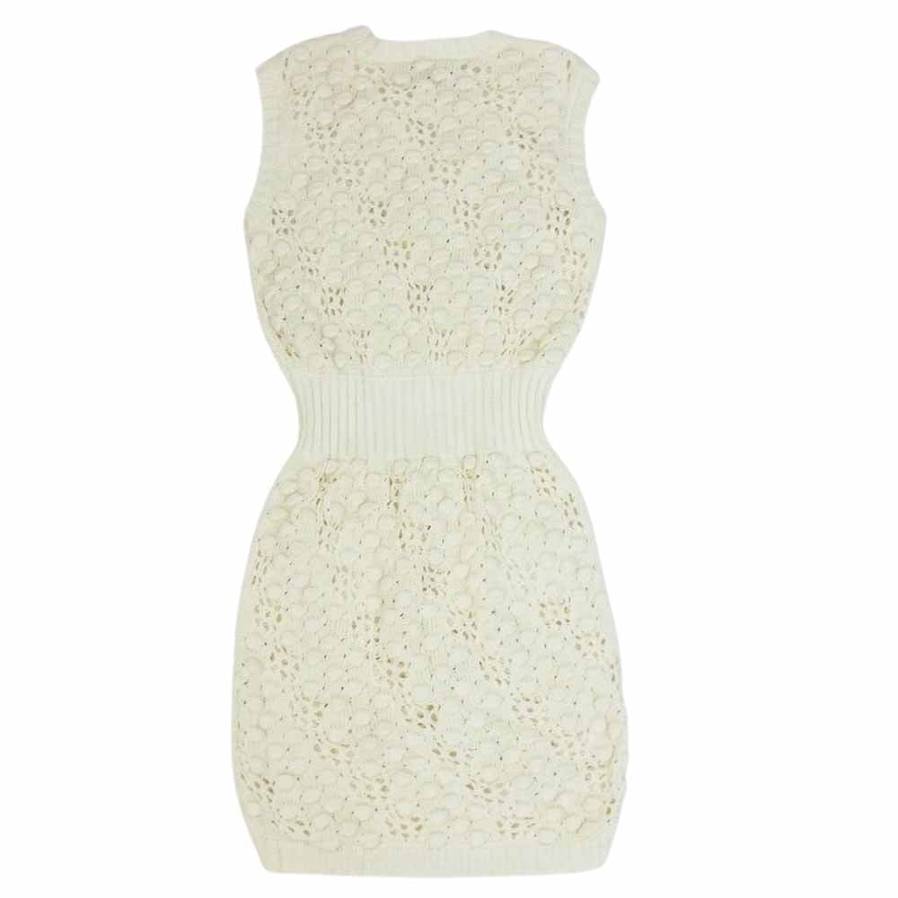 CHANEL シャネル P56168K07331 フランス製 コットン ニット ノースリーブ ワンピース オフホワイト系 36【中古】