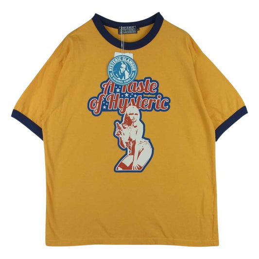 HYSTERIC GLAMOUR ヒステリックグラマー 23SS 02232CT08 TASTE OF HYSTERIC テイスト オブ ヒステリック リンガー 半袖 Tシャツ イエロー系 ネイビー系 L【新古品】【未使用】【中古】
