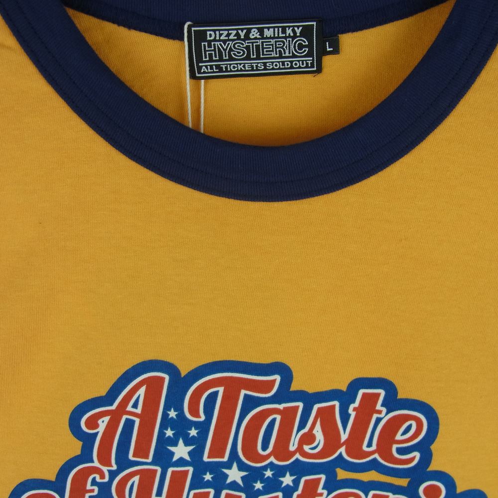 HYSTERIC GLAMOUR ヒステリックグラマー 23SS 02232CT08 TASTE OF HYSTERIC テイスト オブ ヒステリック リンガー 半袖 Tシャツ イエロー系 ネイビー系 L【新古品】【未使用】【中古】