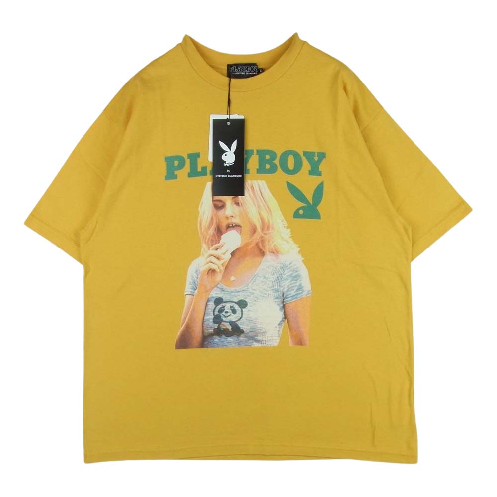 HYSTERIC GLAMOUR ヒステリックグラマー 23SS 02231CT32 PLAYBOY プレイボーイ ASHLEY & PANDA アシュリー パンダ 半袖 Tシャツ イエロー系 L【新古品】【未使用】【中古】