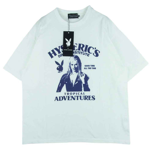 HYSTERIC GLAMOUR ヒステリックグラマー 23SS 02231CT33 PLAYBOY PB プレイボーイ ADVENTURES アドベンチャーズ 半袖 Tシャツ ホワイト系 L【新古品】【未使用】【中古】