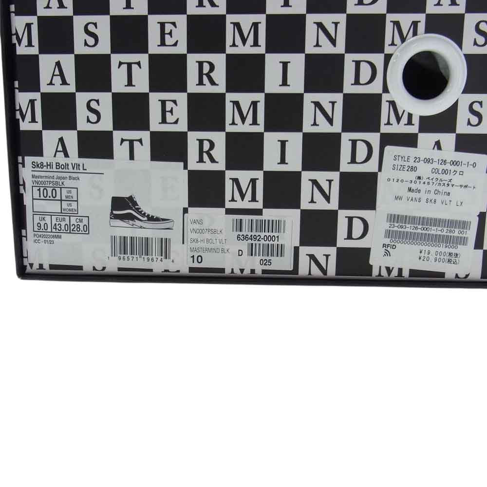 VANS バンズ VN0007PSBLK × MASTERMIND JAPAN マスターマインド SK8-HI BOLT VLT LX スニーカー ブラック系 28cm【新古品】【未使用】【中古】