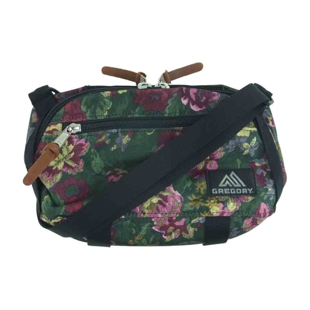 GREGORY グレゴリー トランスファー ショルダー M V２バッグ 花柄 フラワー 総柄 モスグリーン系【美品】【中古】