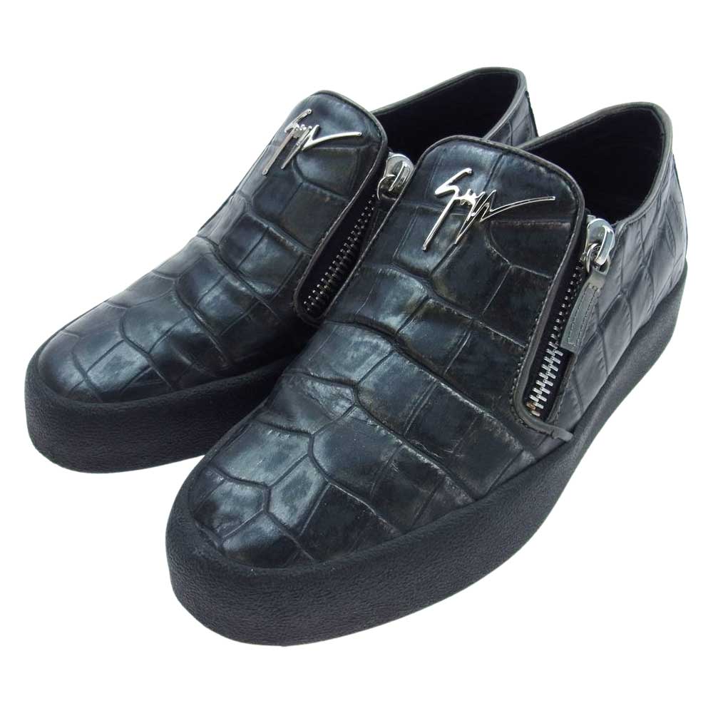 ジュゼッペザノッティ クロコ型押し レザー ジップ スリッポン スニーカー ブラック系 41【中古】
