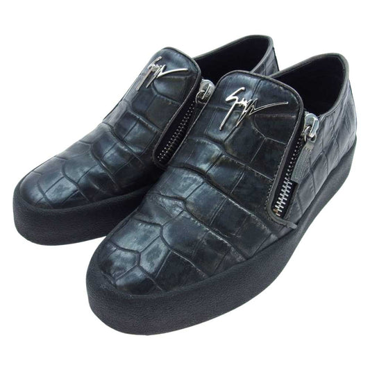 ジュゼッペザノッティ クロコ型押し レザー ジップ スリッポン スニーカー ブラック系 41【中古】