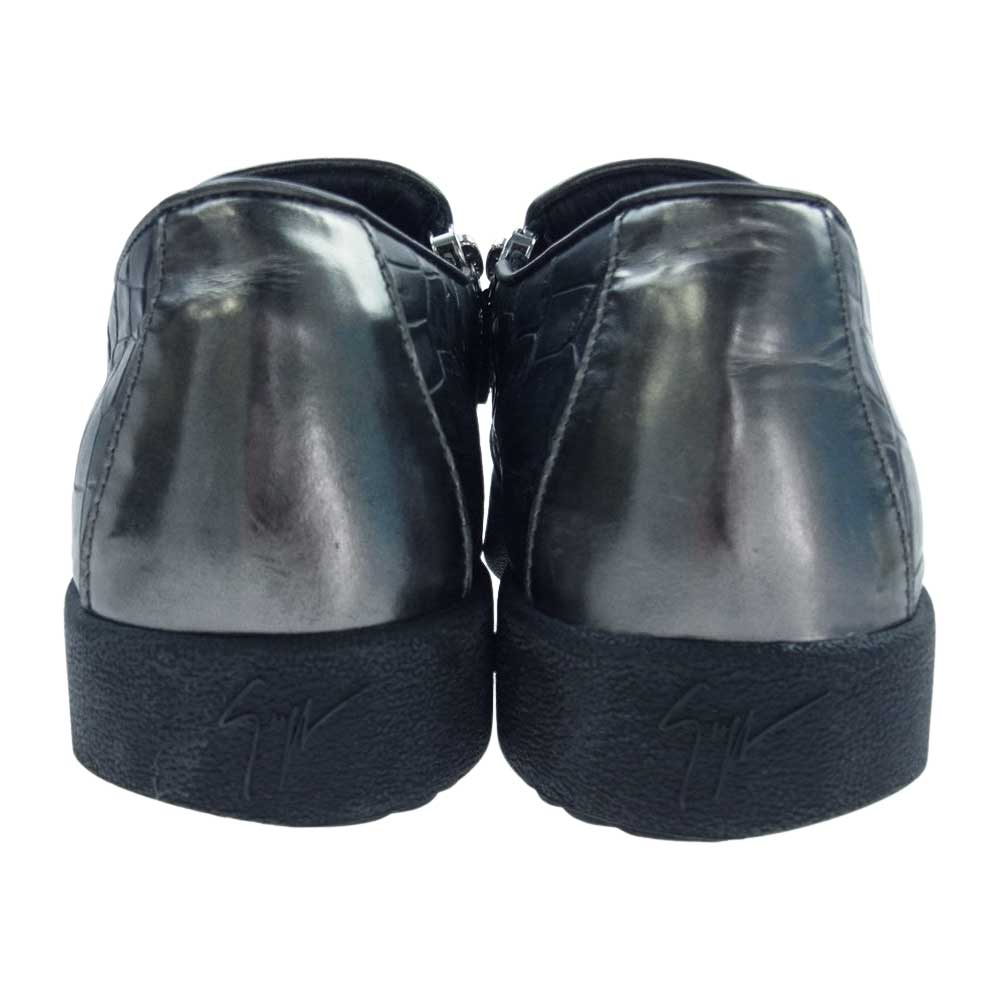 ジュゼッペザノッティ クロコ型押し レザー ジップ スリッポン スニーカー ブラック系 41【中古】