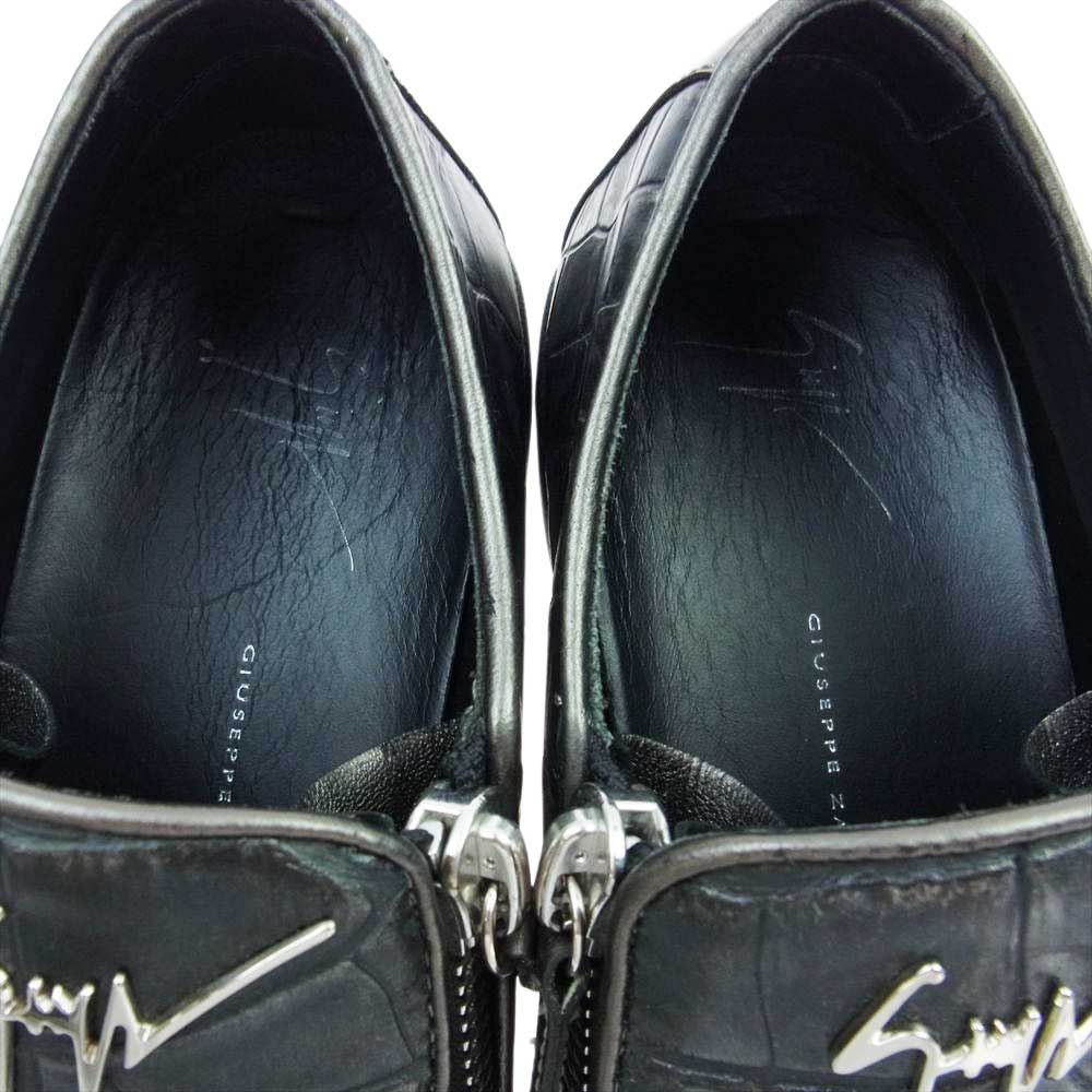 ジュゼッペザノッティ クロコ型押し レザー ジップ スリッポン スニーカー ブラック系 41【中古】