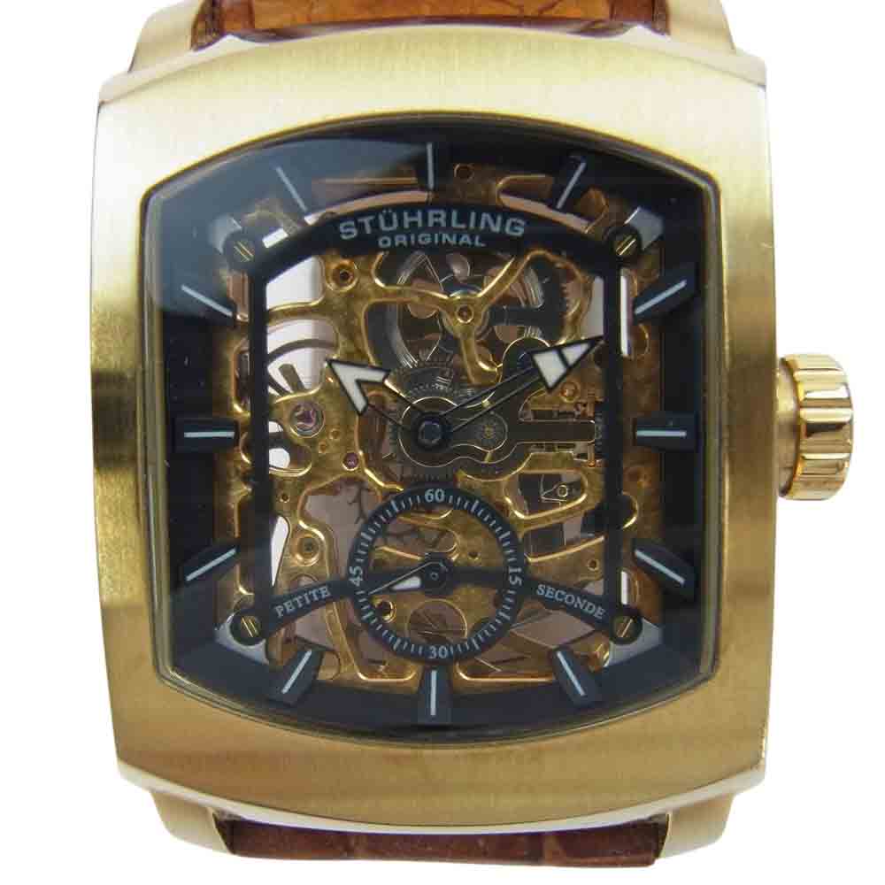 ストゥーリングオリジナル CAL ST-90060 Automatic Skeleton Watch 19 Jewels オートマチック 腕時計 ゴールド系 ブラウン系【中古】