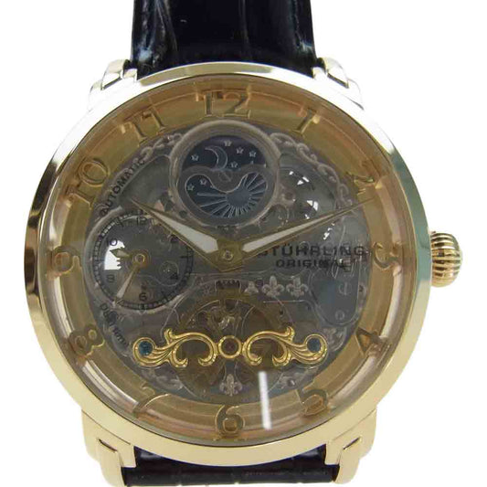 ストゥーリングオリジナル Automatic Skeleton Watch デュアルタイム  オートマチック 腕時計 ゴールド ゴールド系 ブラック系【美品】【中古】