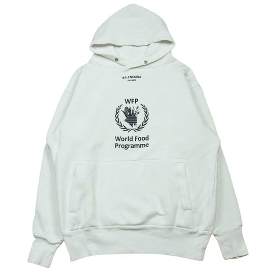 BALENCIAGA バレンシアガ 541709 TCV34 WFP ロゴプリント プルオーバー パーカー ポルトガル製 ホワイト系 XS【中古】