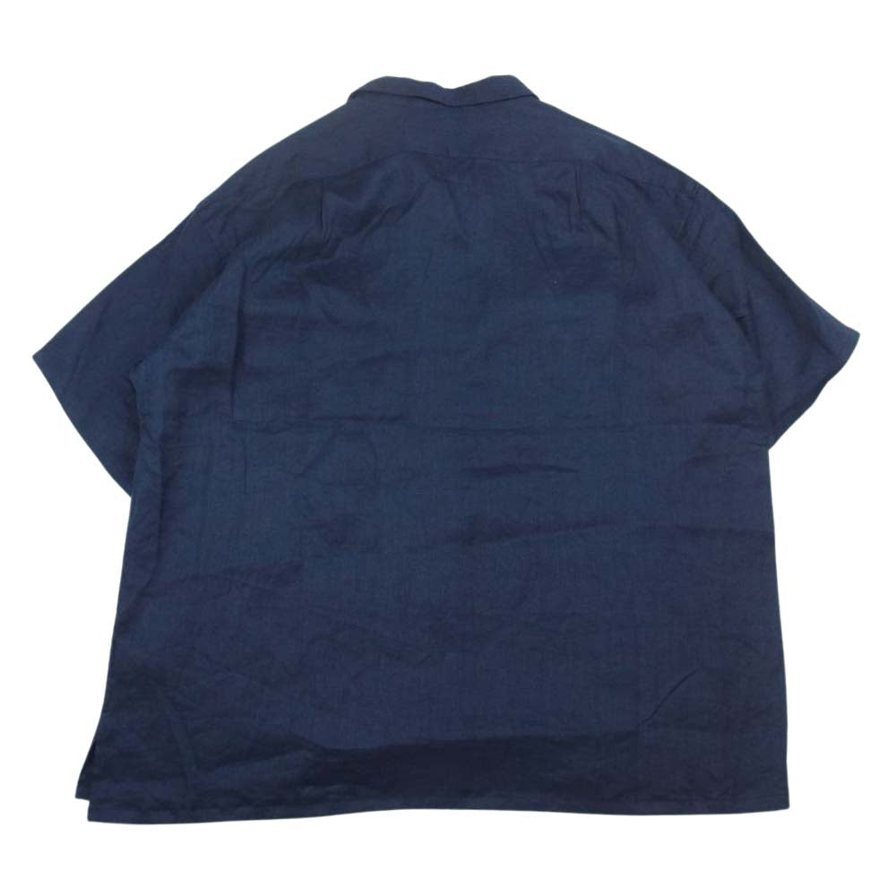 Nigel Cabourn ナイジェルケーボン 8044-00-11000 LINEN TWILL OPEN COLLAR SHIRT リネン ツイル オープン カラー 半袖 シャツ ネイビー系 54【美品】【中古】