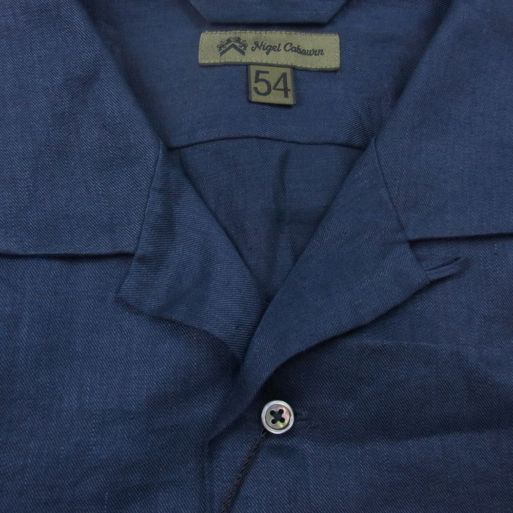 Nigel Cabourn ナイジェルケーボン 8044-00-11000 LINEN TWILL OPEN COLLAR SHIRT リネン ツイル オープン カラー 半袖 シャツ ネイビー系 54【美品】【中古】