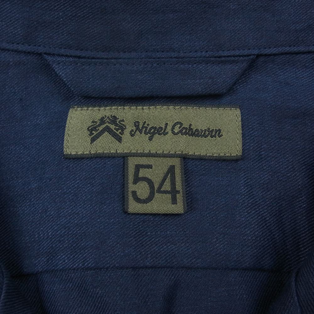 Nigel Cabourn ナイジェルケーボン 8044-00-11000 LINEN TWILL OPEN COLLAR SHIRT リネン ツイル オープン カラー 半袖 シャツ ネイビー系 54【美品】【中古】