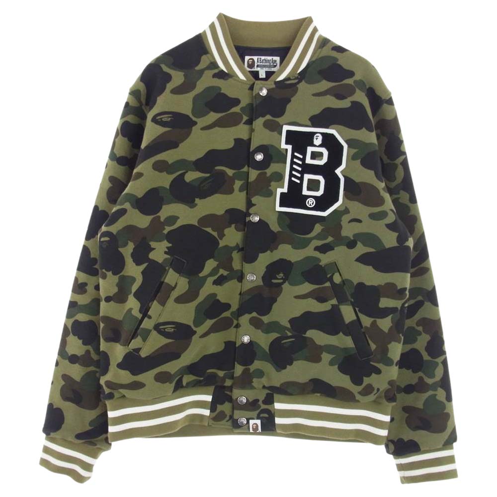 A BATHING APE アベイシングエイプ 001LJD301003X Bワッペン 猿迷彩 スウェット スタジャン カモフラ グリーンカモ カーキ系 L【中古】
