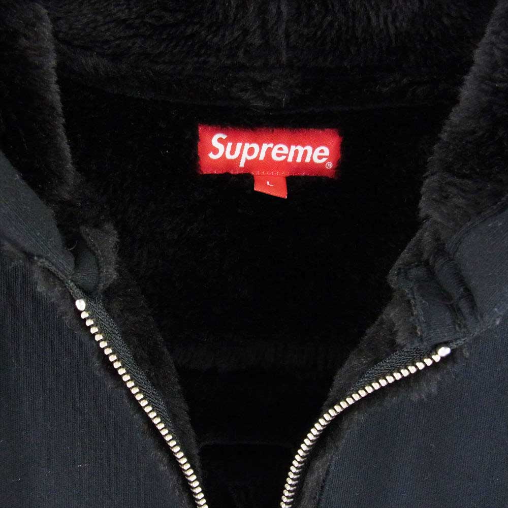 Supreme シュプリーム 21AW FAUX SHEARLING HOODED JACKET ファーフード ジップアップ ジャケット ブラック系 L【中古】