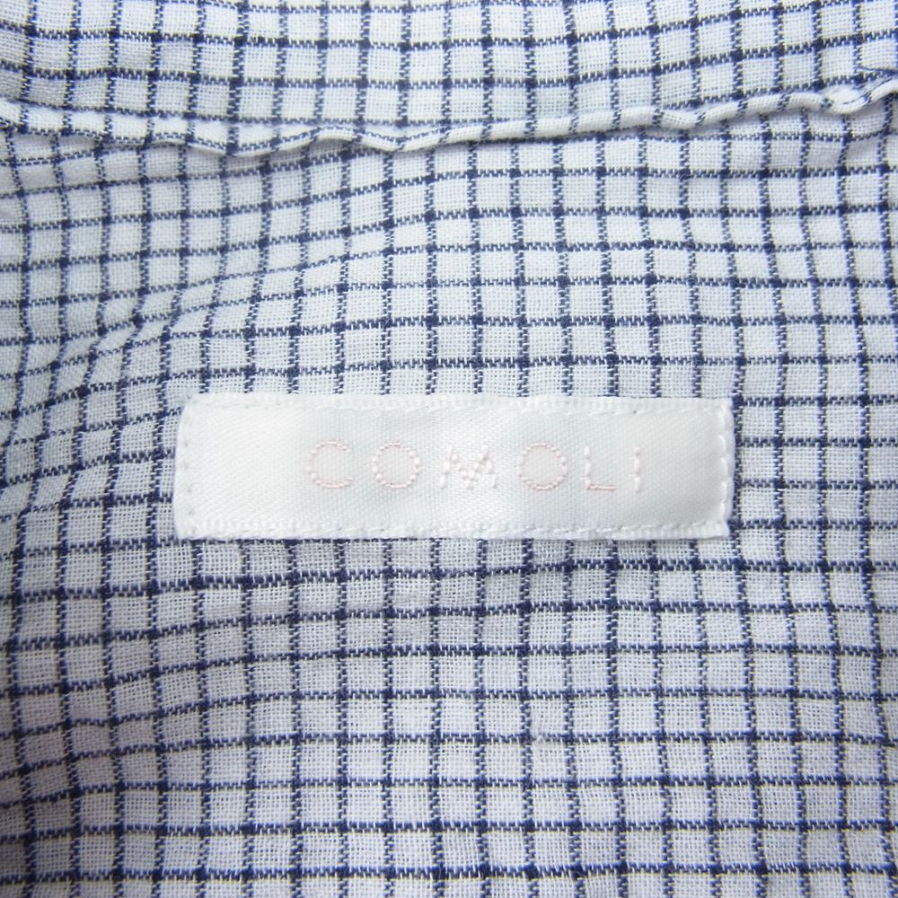 COMOLI コモリ 23SS X01-02012 KHADI コットン プルオーバー チェック 長袖 シャツ  グレー系 2【美品】【中古】