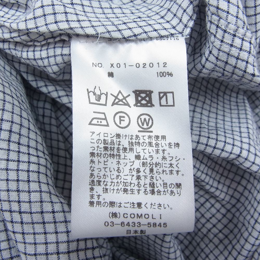 COMOLI コモリ 23SS X01-02012 KHADI コットン プルオーバー チェック 長袖 シャツ  グレー系 2【美品】【中古】