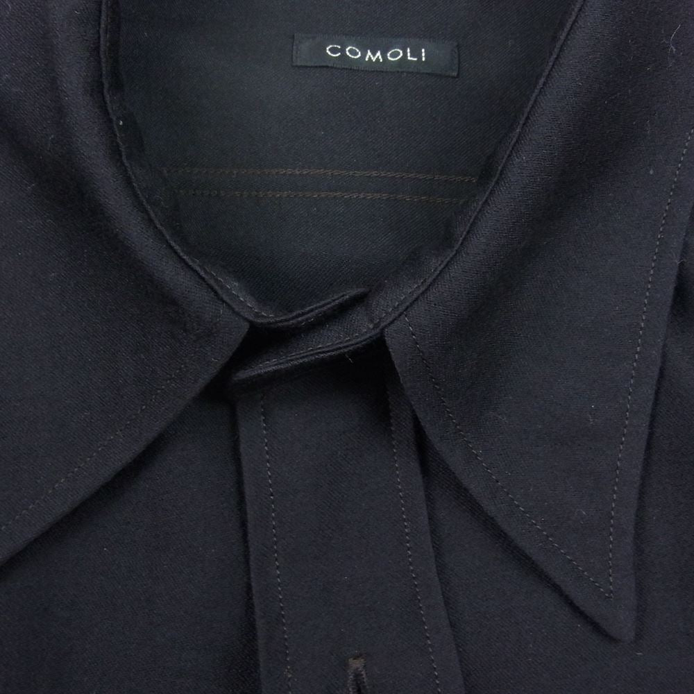 COMOLI コモリ 22AW W03-02013 ウール モールスキン ワーク 長袖 シャツ ネイビー系 2【新古品】【未使用】【中古】