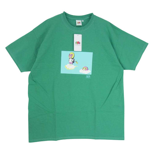 BRU NA BOINNE ブルーナボイン 23SS KB-027-14 × FRUIT OF THE LOOM フルーツオブザルーム 子煩悩レスラー プリント 半袖 Tシャツ グリーン系 XL【中古】