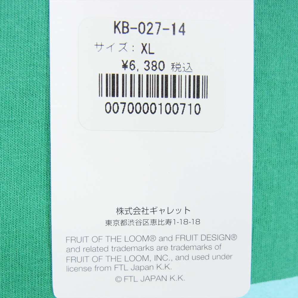 BRU NA BOINNE ブルーナボイン 23SS KB-027-14 × FRUIT OF THE LOOM フルーツオブザルーム 子煩悩レスラー プリント 半袖 Tシャツ グリーン系 XL【中古】