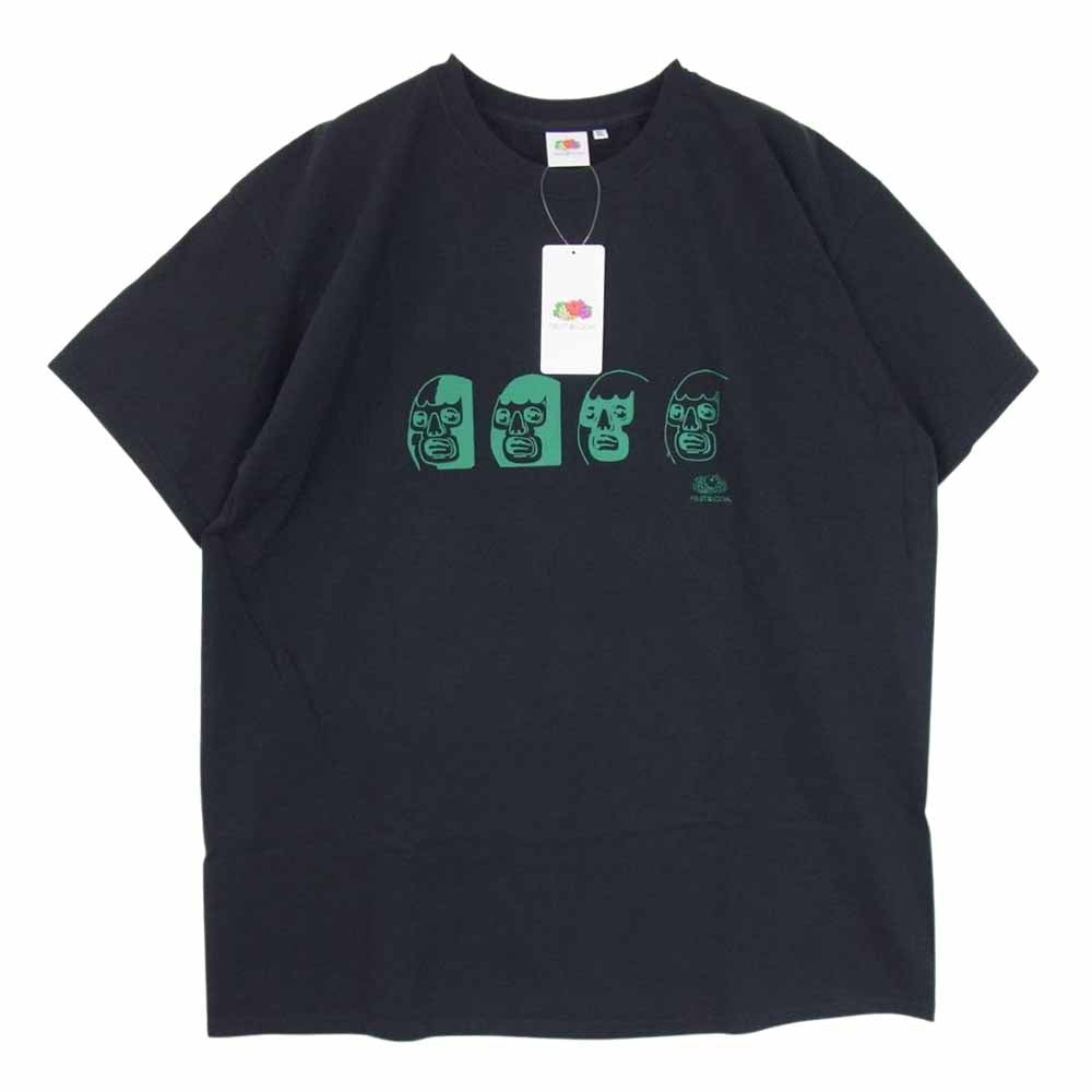 BRU NA BOINNE ブルーナボイン 23SS KB-026-99 × FRUIT OF THE LOOM フルーツオブザルーム 子煩悩レスラー プリント 半袖 Tシャツ ブラック系 XL【新古品】【未使用】【中古】