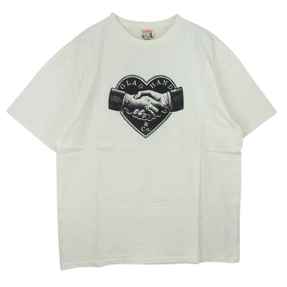 GLADHAND & Co. グラッドハンド ハート シェイクハンド ロゴ プリント 半袖 クルーネック Tシャツ ホワイト系 XL【中古】