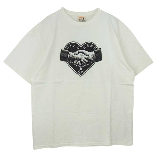 GLADHAND & Co. グラッドハンド ハート シェイクハンド ロゴ プリント 半袖 クルーネック Tシャツ ホワイト系 XL【中古】