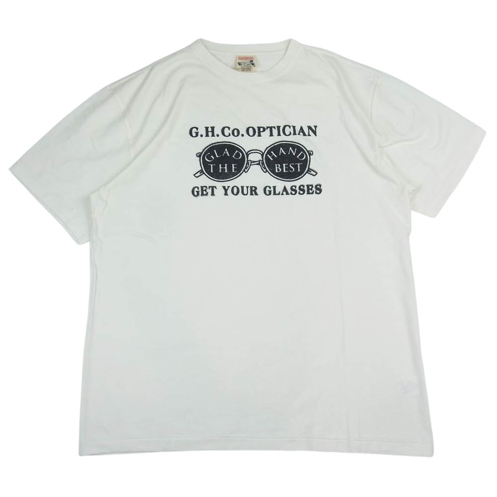 GLADHAND & Co. グラッドハンド GH OPTICIAN GET YOUR GLASSES サングラスプリント 半袖 クルーネック Tシャツ ホワイト系 XL【中古】