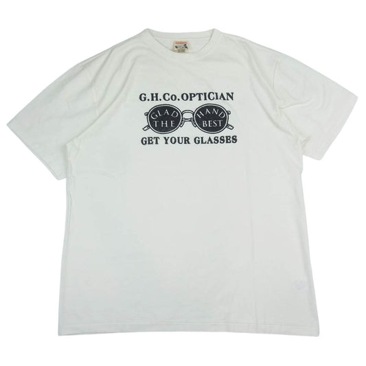 GLADHAND & Co. グラッドハンド GH OPTICIAN GET YOUR GLASSES サングラスプリント 半袖 クルーネック Tシャツ ホワイト系 XL【中古】