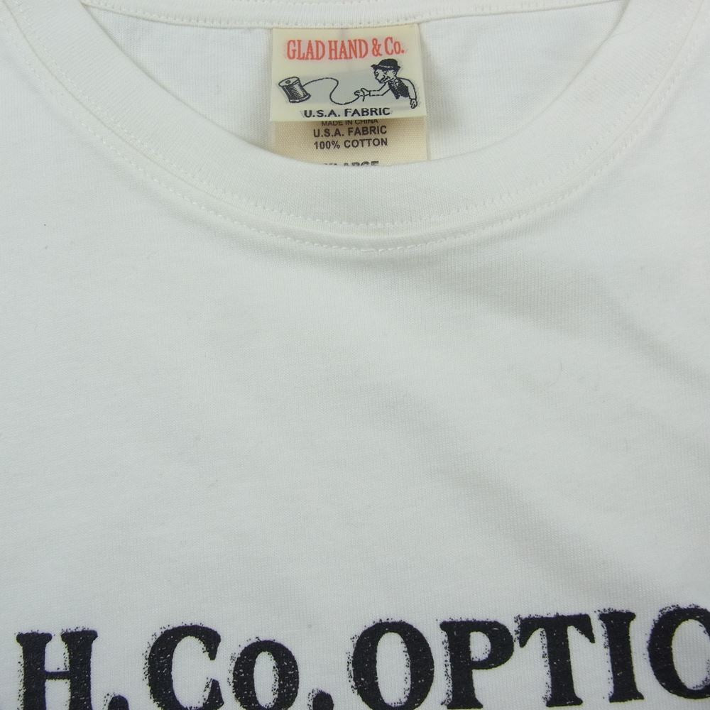 GLADHAND & Co. グラッドハンド GH OPTICIAN GET YOUR GLASSES サングラスプリント 半袖 クルーネック Tシャツ ホワイト系 XL【中古】