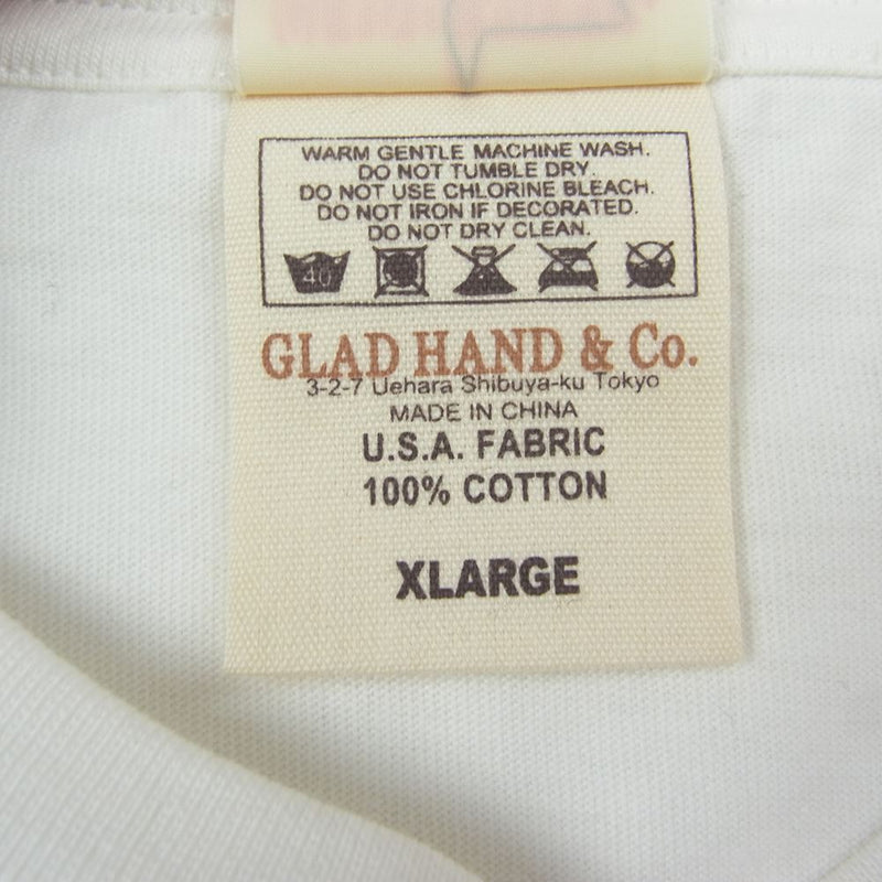 GLADHAND & Co. グラッドハンド GH OPTICIAN GET YOUR GLASSES サングラスプリント 半袖 クルーネック Tシャツ ホワイト系 XL【中古】