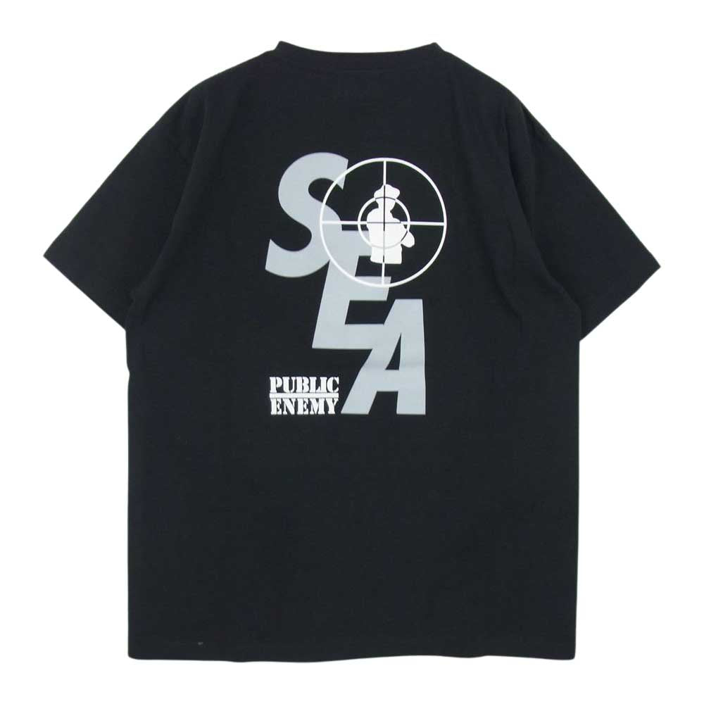 WIND AND SEA ウィンダンシー WDS-PEFTP-10 × Public Enemy パブリックエネミー ロゴ 刺繍 半袖 Tシャツ  ブラック系 L【美品】【中古】