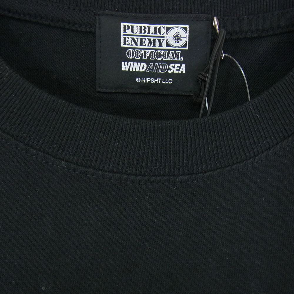 WIND AND SEA ウィンダンシー WDS-PEFTP-10 × Public Enemy パブリックエネミー ロゴ 刺繍 半袖 Tシャツ  ブラック系 L【美品】【中古】