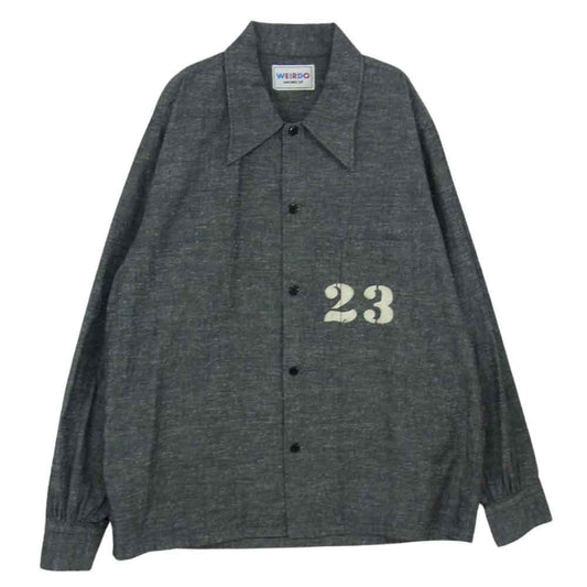 WEIRDO ウィアード 18AW WRD-18-AW-24 SHIRT PADLOCKER ぱどロッカー ステンシル ポケット プリント 長袖 シャツ グレー系 L【中古】