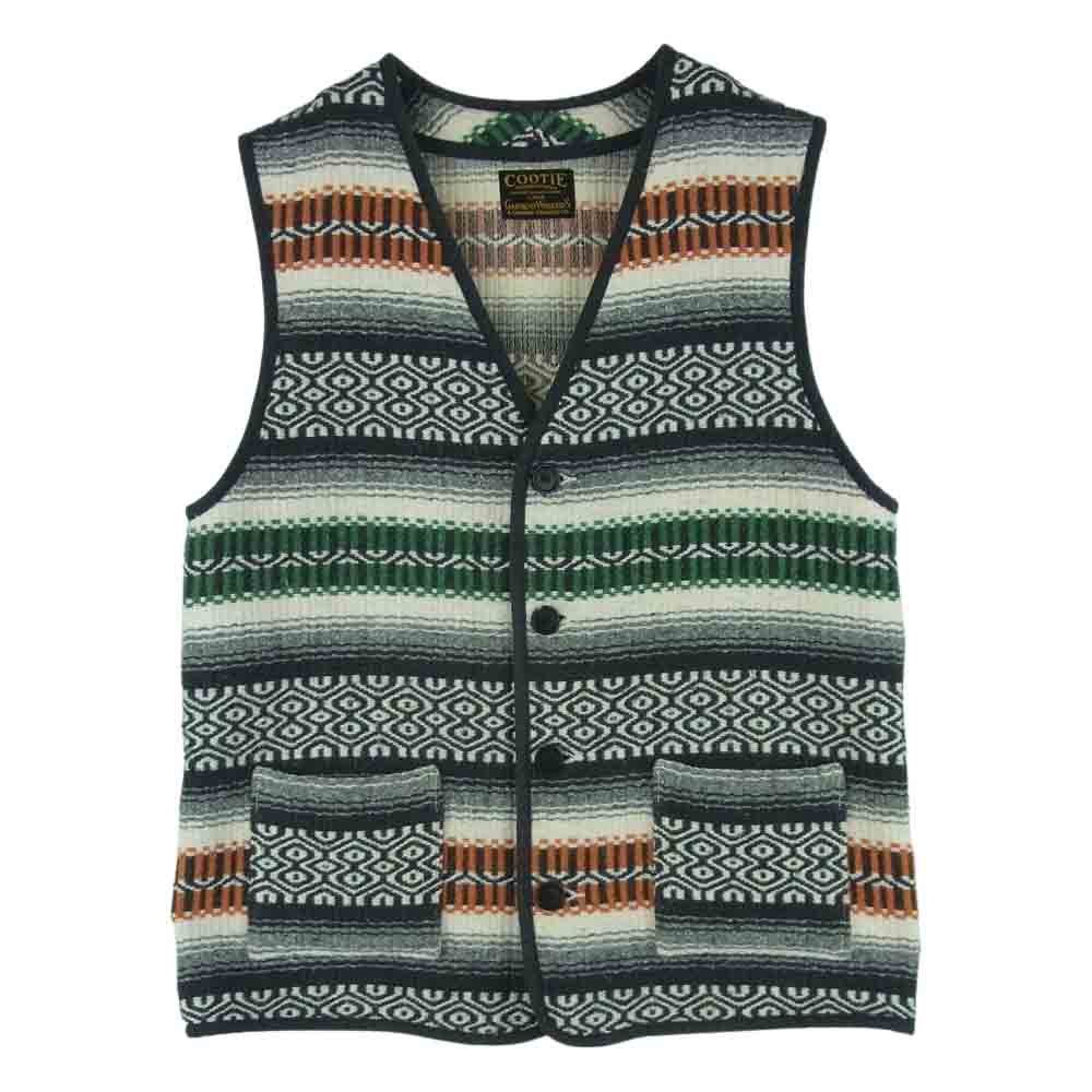 COOTIE クーティー Saguaro Vest セラペ ジャガード ボーダー ベスト コットン アクリル 日本製 グレー系 L【中古】